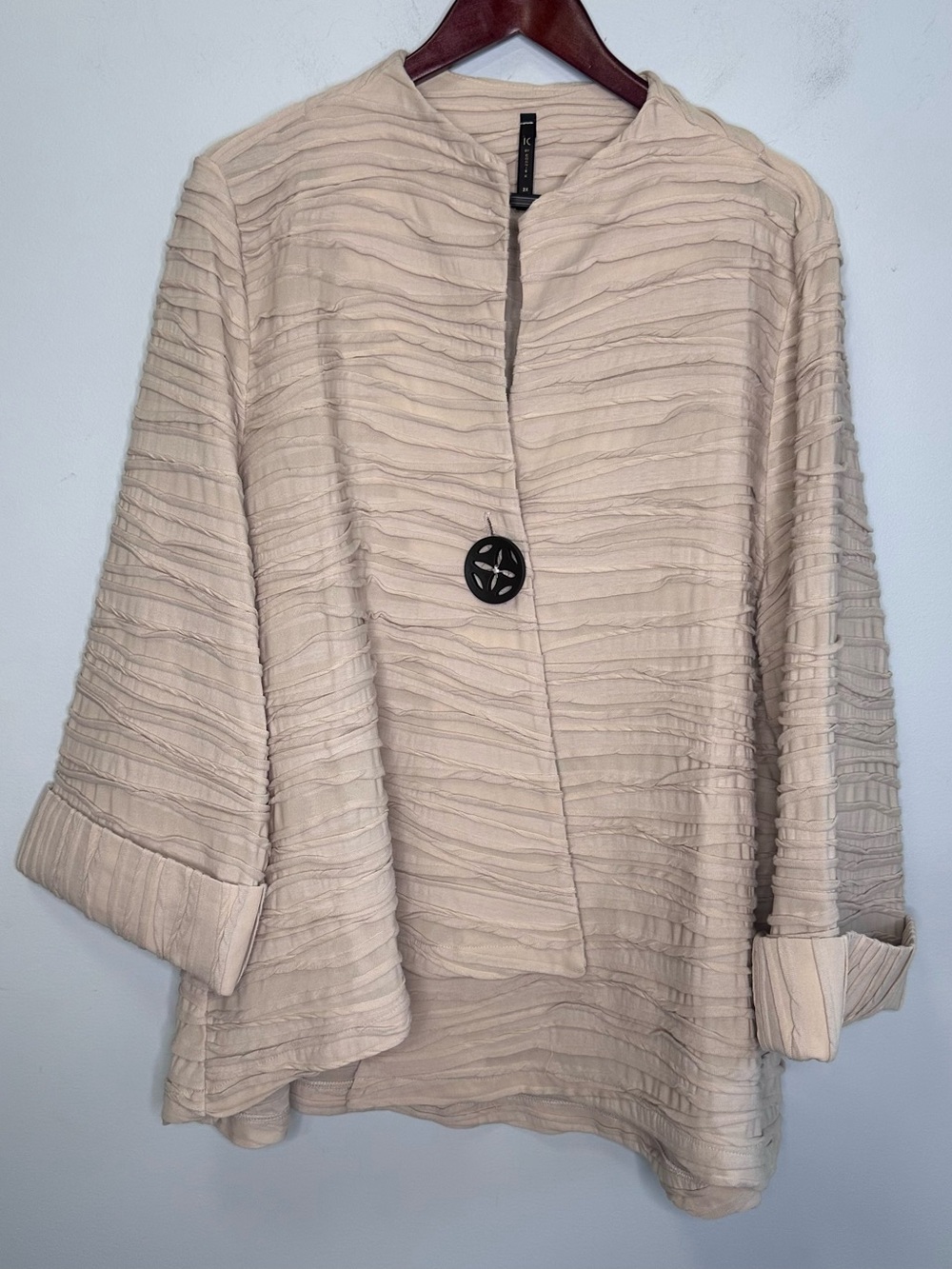 IC Connie K Woven High Neck Bracelet Sleeve Asymmetrical Knit Jacket